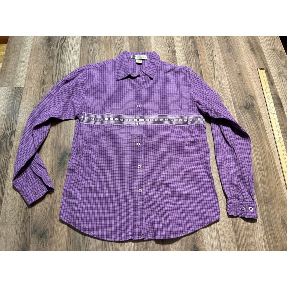 B.C.I. Clothing Shirt Mens Size M Purple Button Up Long Sleeve Embroidered Plaid